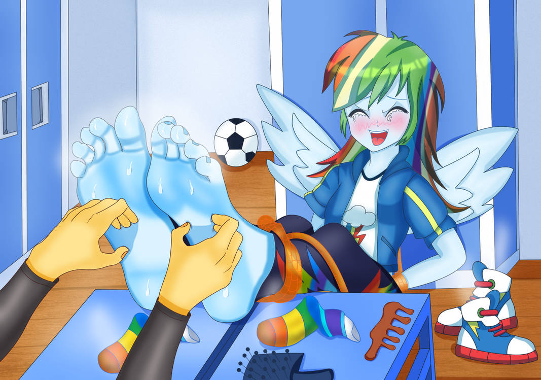 2985323 - suggestive, artist:fengbujing, derpibooru import, rainbow dash,  equestria girls, barefoot, clothes, feet, fetish, foot fetish, foot  tickling, image, jpeg, laughing, shoes, sneakers, socks, soles, sweat,  sweaty feet, tickle torture, tickling ...