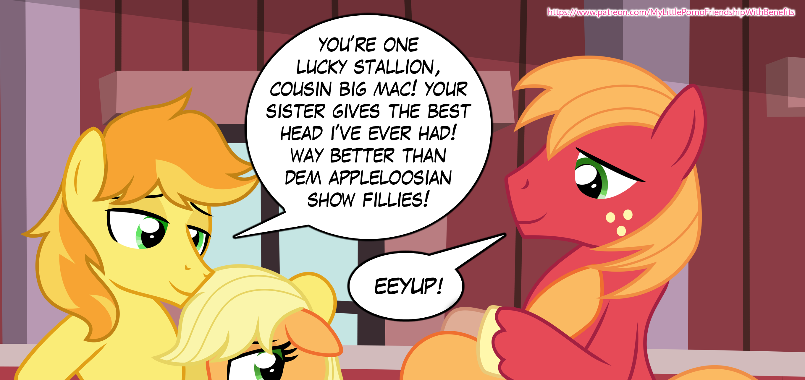 2999492 - suggestive, artist:twinon, derpibooru import, editor:wild  stallions, applejack, big macintosh, braeburn, comic:the first incestuous  foal of sunset shimmer, advertisement, applecest, applemac, barn, barn sex,  braejack, brother and sister ...