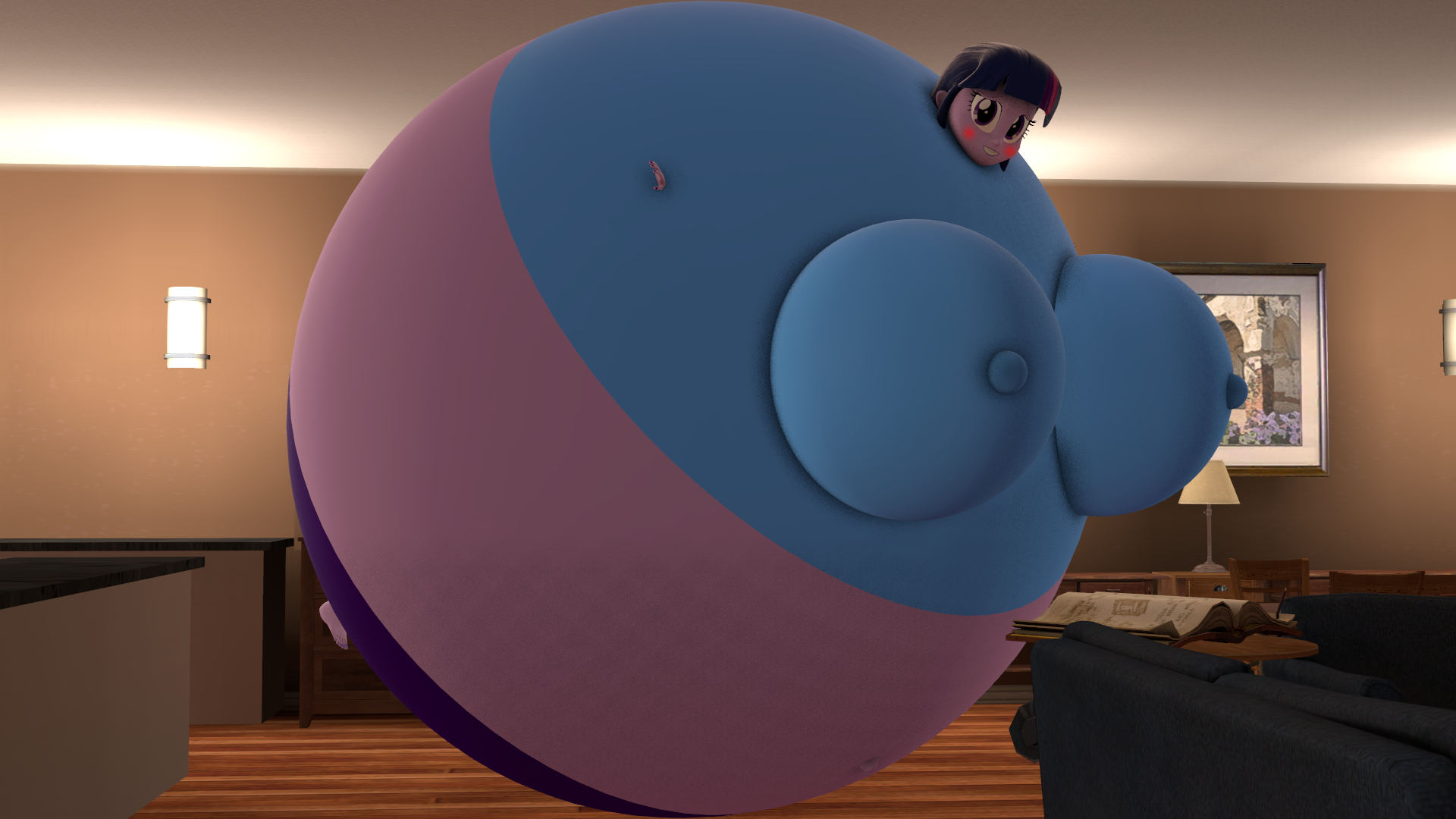 3007324 - suggestive, artist:megatron-returns, derpibooru import, twilight  sparkle, human, equestria girls, 3d, blimp, female, image, inflation, png,  source filmmaker, spherical inflation, twiblimp sparkle - Twibooru